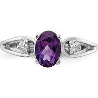 14K White Gold 7x5mm Oval Amethyst and Diamond Accent Ring - 0.75 Carat Amethyst, 0.05 Carat Total Diamond Weight by Monteluci Fine Jewelry