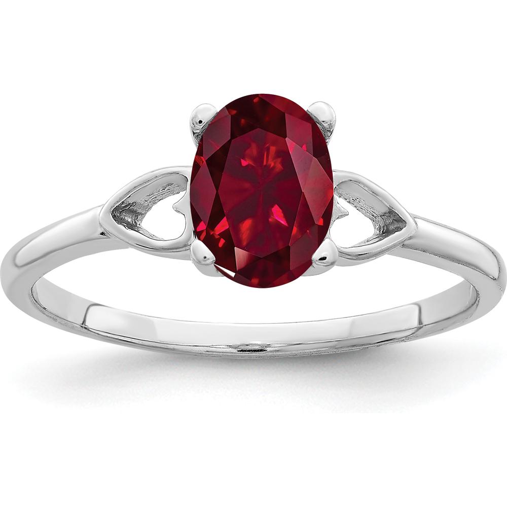 14K White Gold 7x5mm Oval Created Ruby Ring with Split Shoulder Design by Monteluci Fine Jewelry