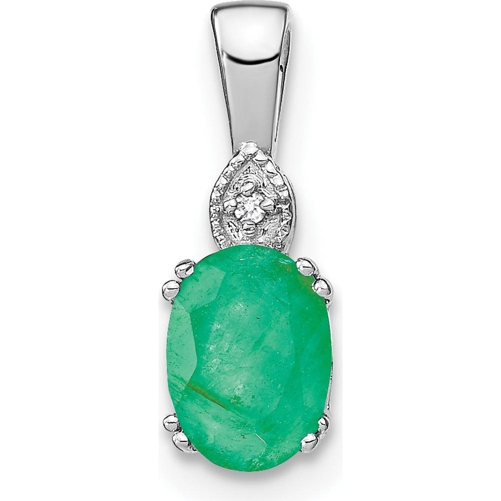 14K White Gold 7x5mm Oval Emerald Pendant with Round Diamond Accent - 0.75 Carat Emerald, 0.005 Carat Diamond by Lumare Gioia