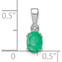 14K White Gold 7x5mm Oval Emerald Pendant with Round Diamond Accent - 0.75 Carat Emerald, 0.005 Carat Diamond by Lumare Gioia