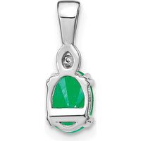 14K White Gold 7x5mm Oval Emerald Pendant with Round Diamond Accent - 0.75 Carat Emerald, 0.005 Carat Diamond by Lumare Gioia