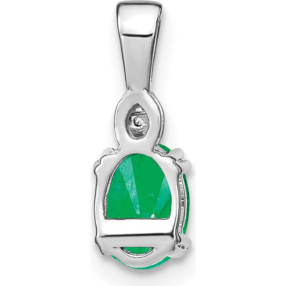 14K White Gold 7x5mm Oval Emerald Pendant with Round Diamond Accent - 0.75 Carat Emerald, 0.005 Carat Diamond by Lumare Gioia