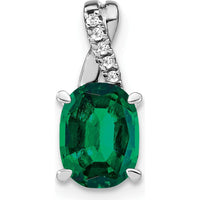 14K White Gold 7x5mm Oval Lab Created Emerald and Diamond Pendant - 0.725 Carat Emerald Weight, 0.03 Carat Total Diamond Weight by Lumare Gioia