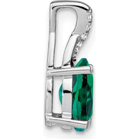 14K White Gold 7x5mm Oval Lab Created Emerald and Diamond Pendant - 0.725 Carat Emerald Weight, 0.03 Carat Total Diamond Weight by Lumare Gioia