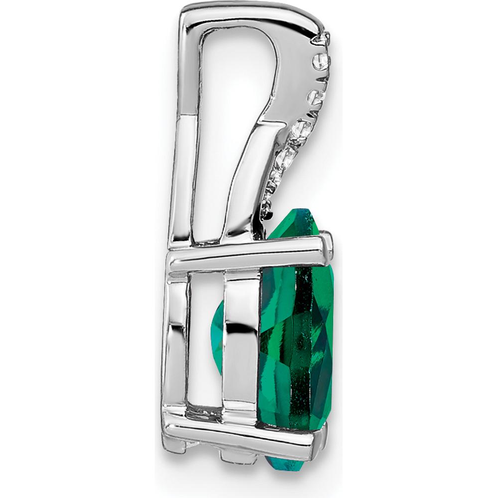 14K White Gold 7x5mm Oval Lab Created Emerald and Diamond Pendant - 0.725 Carat Emerald Weight, 0.03 Carat Total Diamond Weight by Lumare Gioia