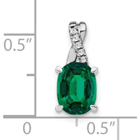 14K White Gold 7x5mm Oval Lab Created Emerald and Diamond Pendant - 0.725 Carat Emerald Weight, 0.03 Carat Total Diamond Weight by Lumare Gioia
