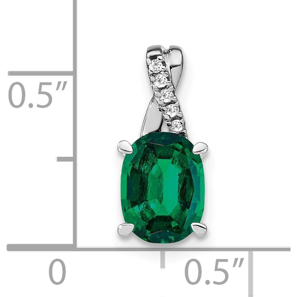 14K White Gold 7x5mm Oval Lab Created Emerald and Diamond Pendant - 0.725 Carat Emerald Weight, 0.03 Carat Total Diamond Weight by Lumare Gioia