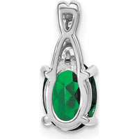14K White Gold 7x5mm Oval Lab Created Emerald and Diamond Pendant - 0.725 Carat Emerald Weight, 0.03 Carat Total Diamond Weight by Lumare Gioia