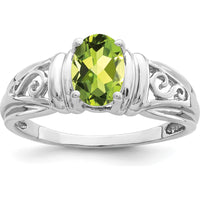14K White Gold 7x5mm Oval Peridot Ring - 0.85 Carat Total Weight by Monteluci Fine Jewelry