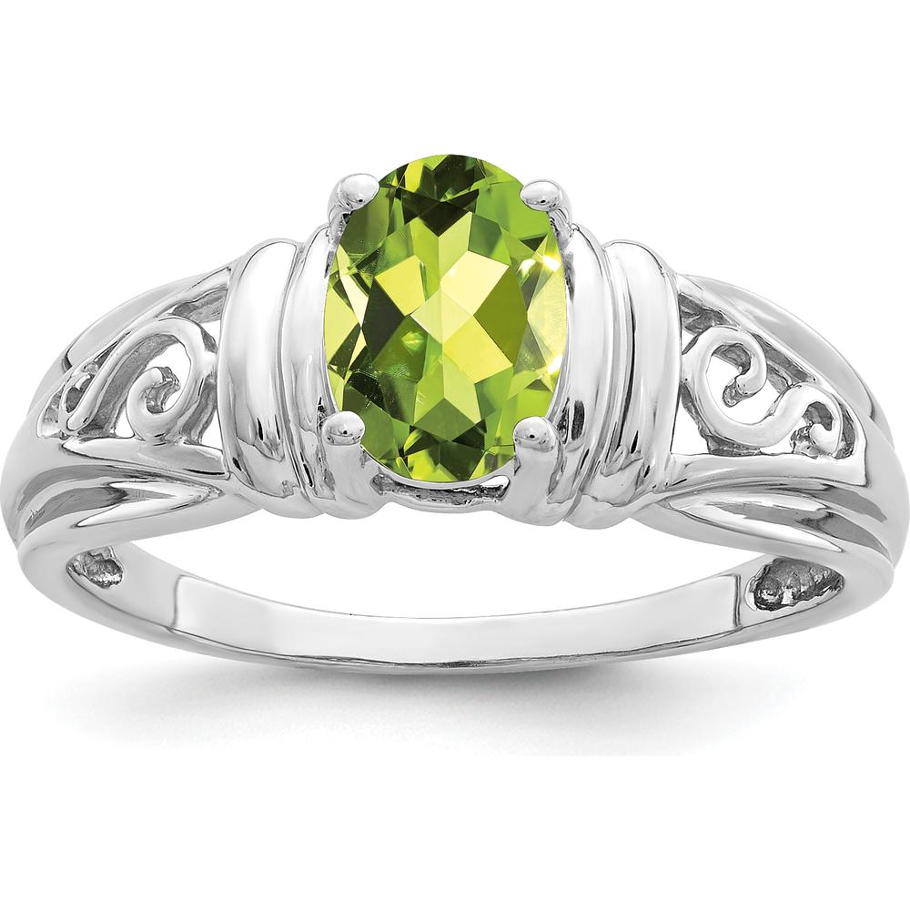 14K White Gold 7x5mm Oval Peridot Ring - 0.85 Carat Total Weight by Monteluci Fine Jewelry