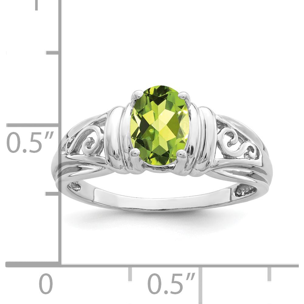 14K White Gold 7x5mm Oval Peridot Ring - 0.85 Carat Total Weight by Monteluci Fine Jewelry