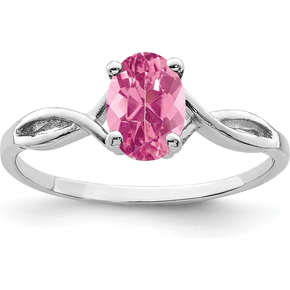 14K White Gold 7x5mm Oval Pink Tourmaline Ring - 0.70 Carat Natural Gemstone with Twisted Rhodium-Plated Band by Monteluci Fine Jewelry