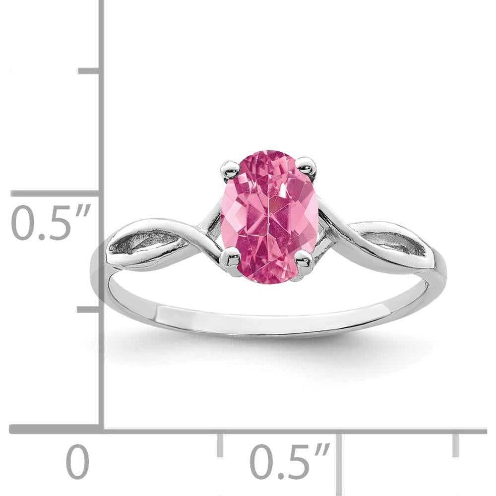 14K White Gold 7x5mm Oval Pink Tourmaline Ring - 0.70 Carat Natural Gemstone with Twisted Rhodium-Plated Band by Monteluci Fine Jewelry