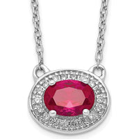 14K White Gold 7x5mm Oval Ruby Halo Pendant Necklace with Round Diamonds - 0.89 Carat Ruby Weight by Monteluci Fine Jewelry