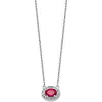 14K White Gold 7x5mm Oval Ruby Halo Pendant Necklace with Round Diamonds - 0.89 Carat Ruby Weight by Monteluci Fine Jewelry