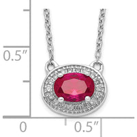 14K White Gold 7x5mm Oval Ruby Halo Pendant Necklace with Round Diamonds - 0.89 Carat Ruby Weight by Monteluci Fine Jewelry