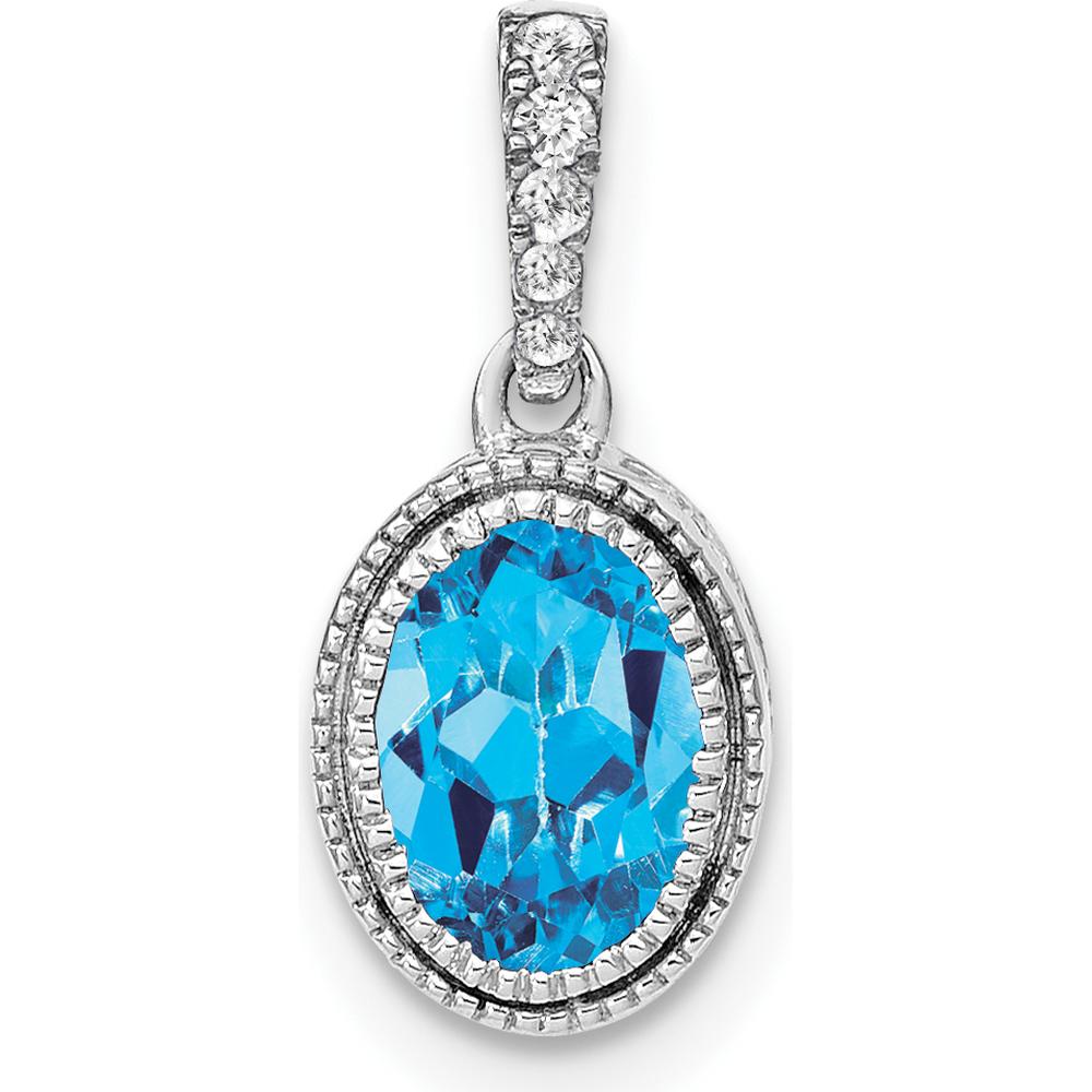 14K White Gold 7x5mm Oval Swiss Blue Topaz and Diamond Pendant - 0.93 Carat Total Gem Weight by Lumare Gioia