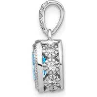 14K White Gold 7x5mm Oval Swiss Blue Topaz and Diamond Pendant - 0.93 Carat Total Gem Weight by Lumare Gioia