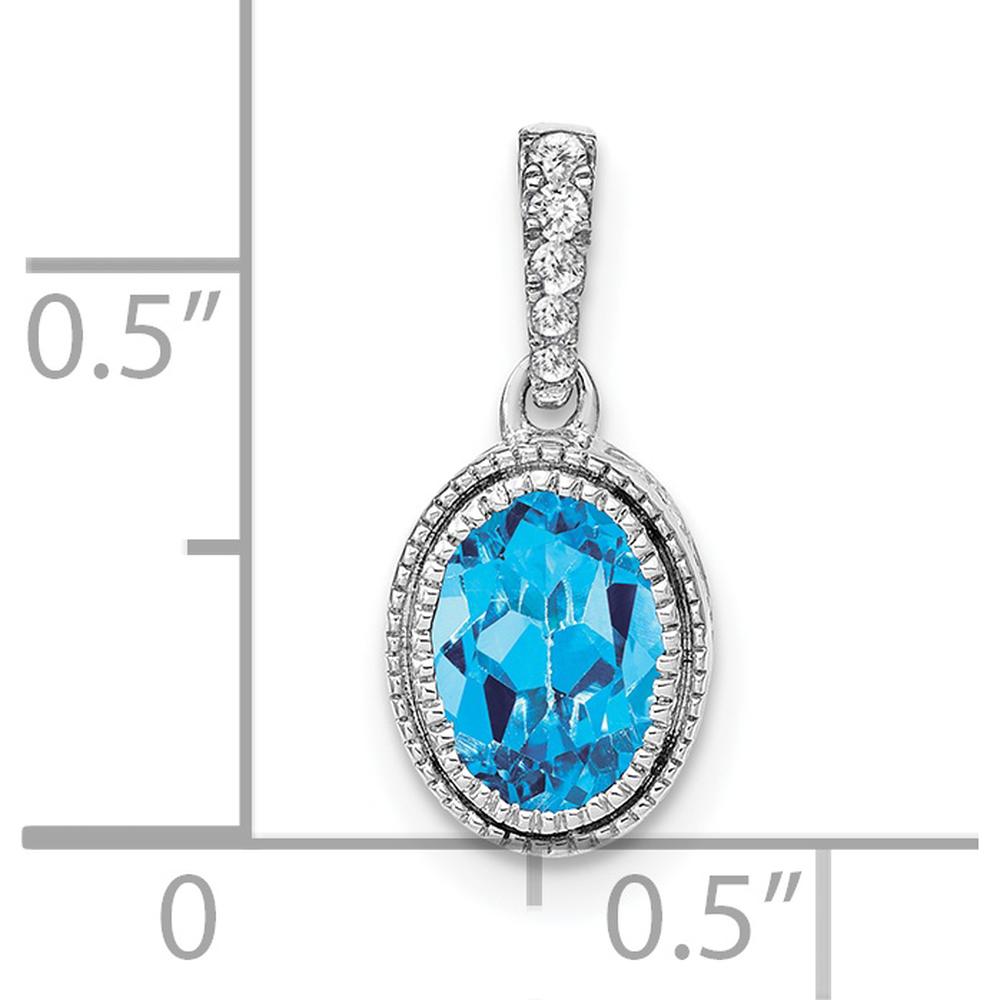 14K White Gold 7x5mm Oval Swiss Blue Topaz and Diamond Pendant - 0.93 Carat Total Gem Weight by Lumare Gioia