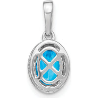 14K White Gold 7x5mm Oval Swiss Blue Topaz and Diamond Pendant - 0.93 Carat Total Gem Weight by Lumare Gioia