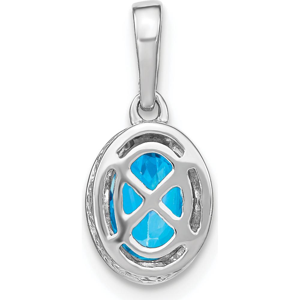 14K White Gold 7x5mm Oval Swiss Blue Topaz and Diamond Pendant - 0.93 Carat Total Gem Weight by Lumare Gioia