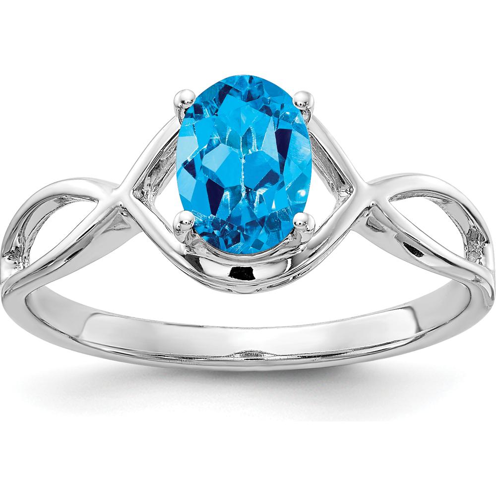 14K White Gold 7x5mm Oval Swiss Blue Topaz Ring - 1.00 Carat by Monteluci Fine Jewelry