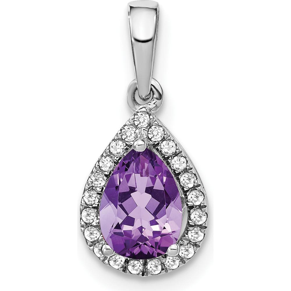 14K White Gold 7x5mm Pear Amethyst and Diamond Halo Pendant - 0.77 Carat Amethyst, 0.105 Carat Total Diamond Weight by Lumare Gioia