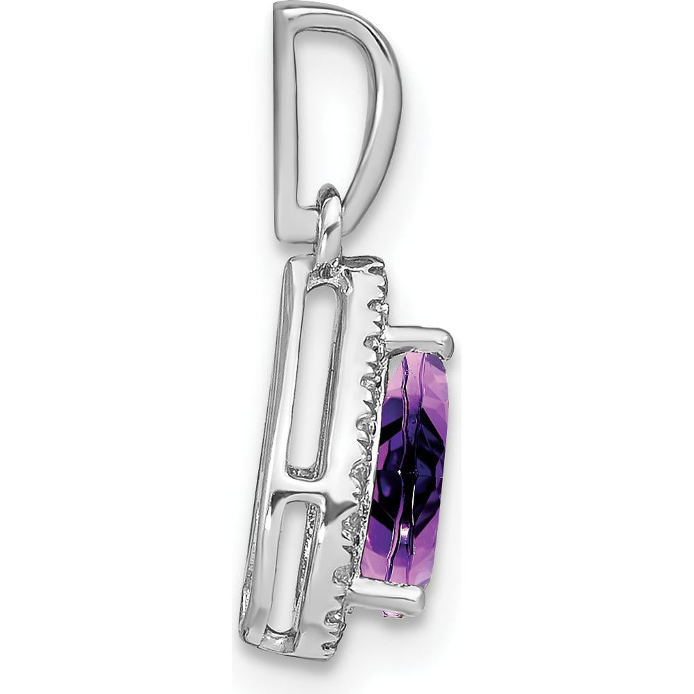 14K White Gold 7x5mm Pear Amethyst and Diamond Halo Pendant - 0.77 Carat Amethyst, 0.105 Carat Total Diamond Weight by Lumare Gioia