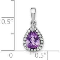 14K White Gold 7x5mm Pear Amethyst and Diamond Halo Pendant - 0.77 Carat Amethyst, 0.105 Carat Total Diamond Weight by Lumare Gioia