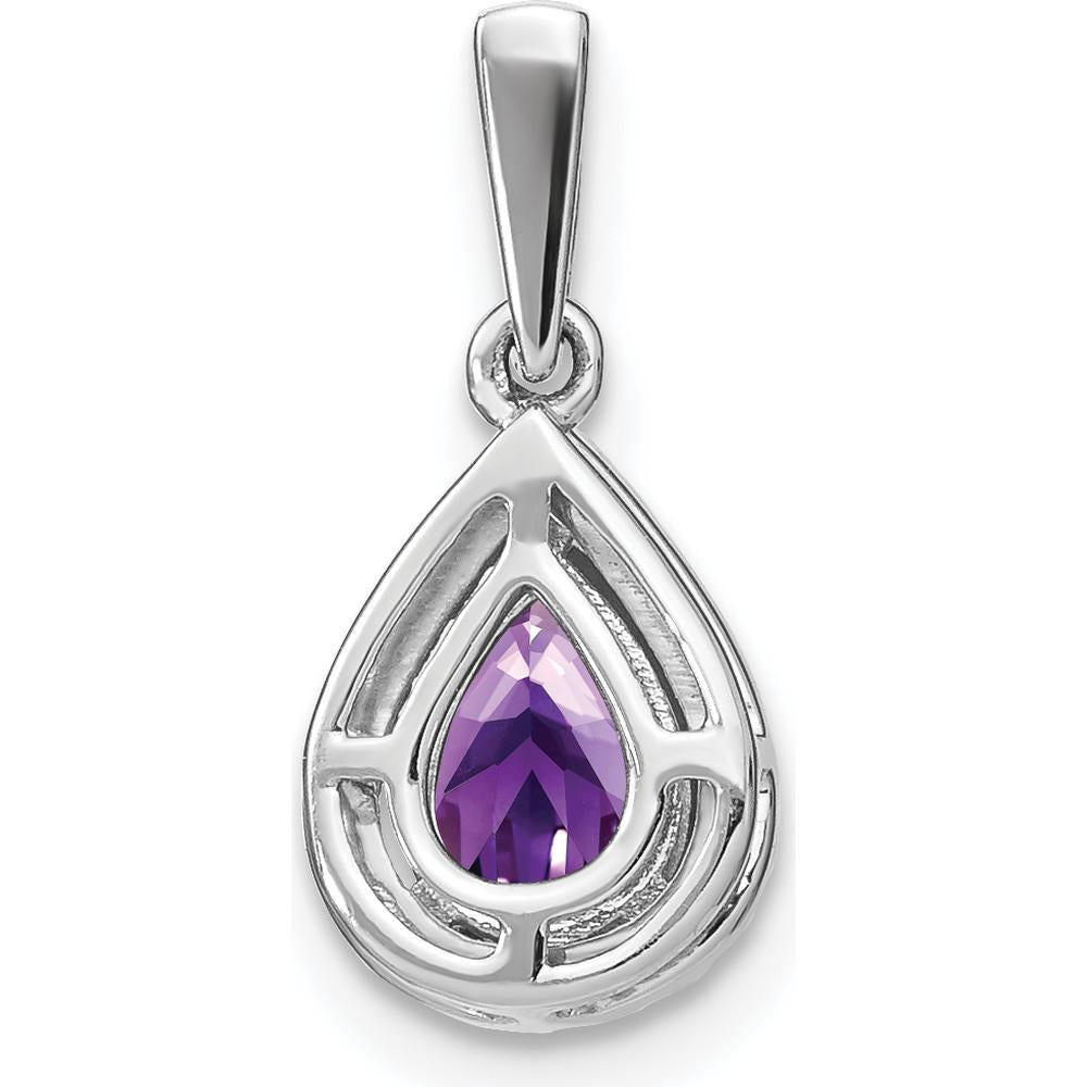 14K White Gold 7x5mm Pear Amethyst and Diamond Halo Pendant - 0.77 Carat Amethyst, 0.105 Carat Total Diamond Weight by Lumare Gioia