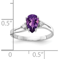 14K White Gold 7x5mm Pear Amethyst Checkerboard Diamond Ring with Round Diamond Accents - 0.68 Carat Amethyst, 0.025 Carat Total Diamond Weight by Monteluci Fine Jewelry