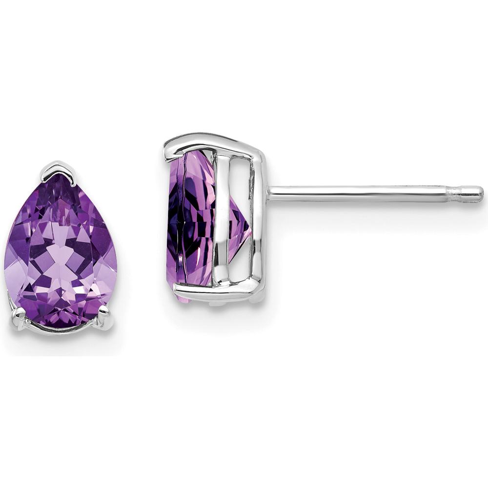 14K White Gold 7x5mm Pear Amethyst Earrings - 0.65 Carat Total Amethyst Weight by Monteluci Fine Jewelry