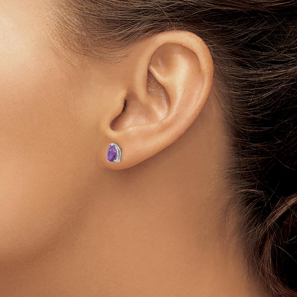 14K White Gold 7x5mm Pear Amethyst Earrings - 0.65 Carat Total Amethyst Weight by Monteluci Fine Jewelry