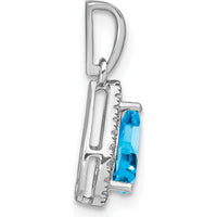 14K White Gold 7x5mm Pear Swiss Blue Topaz and Diamond Halo Pendant - 0.77 Carat Swiss Blue Topaz, 0.005 Carat Diamond by Lumare Gioia