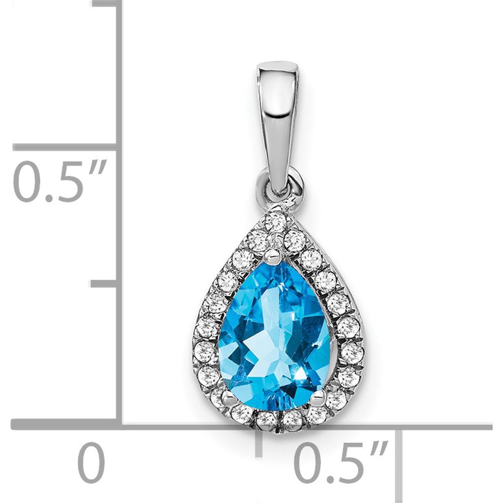 14K White Gold 7x5mm Pear Swiss Blue Topaz and Diamond Halo Pendant - 0.77 Carat Swiss Blue Topaz, 0.005 Carat Diamond by Lumare Gioia