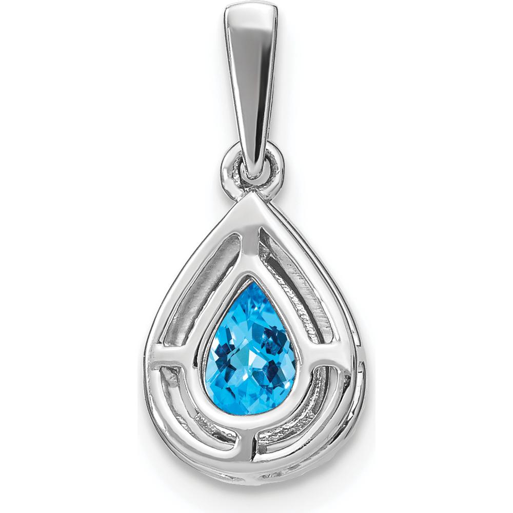 14K White Gold 7x5mm Pear Swiss Blue Topaz and Diamond Halo Pendant - 0.77 Carat Swiss Blue Topaz, 0.005 Carat Diamond by Lumare Gioia