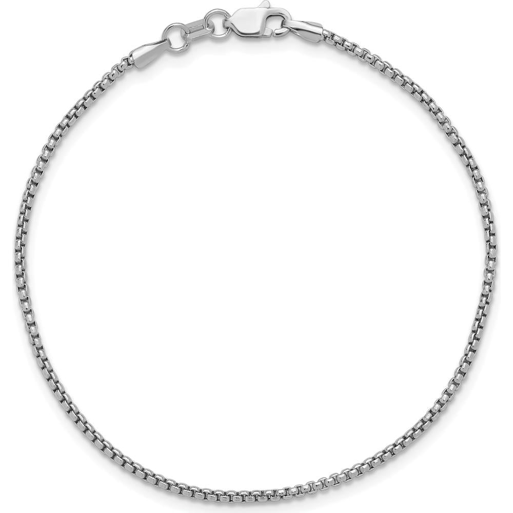 14K White Gold 8" 1.5mm Semi-Solid Round Box Chain Bracelet with Lobster Clasp by Oro Pregiato