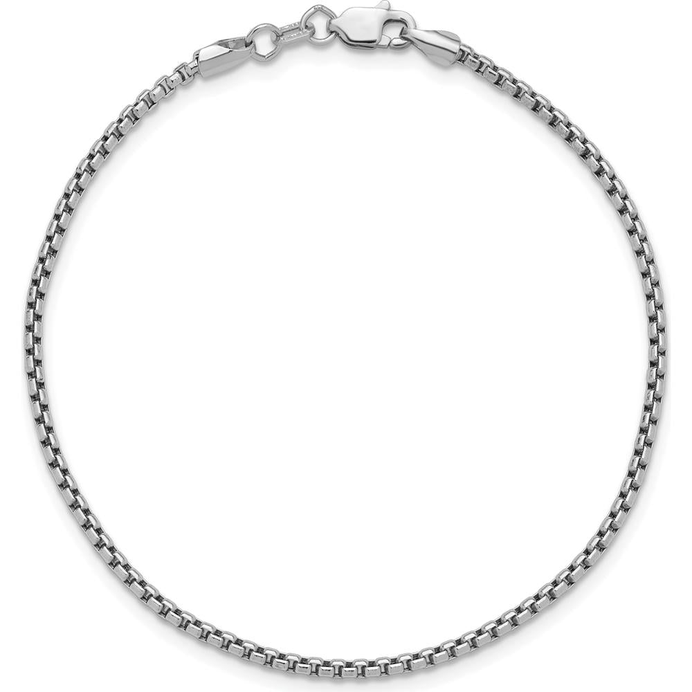 14K White Gold 8" 1.75mm Semi-Solid Round Box Chain Bracelet with Lobster Clasp by Oro Pregiato