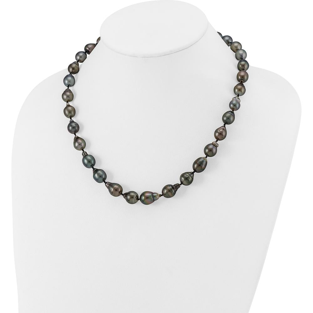 14K White Gold 8-11mm Black Baroque Tahitian Saltwater Cultured Pearl Graduated Necklace - 18" by Monteluci Fine Jewelry