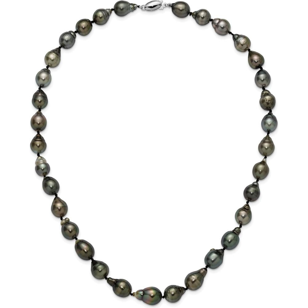 14K White Gold 8-11mm Black Baroque Tahitian Saltwater Cultured Pearl Graduated Necklace - 18" by Monteluci Fine Jewelry