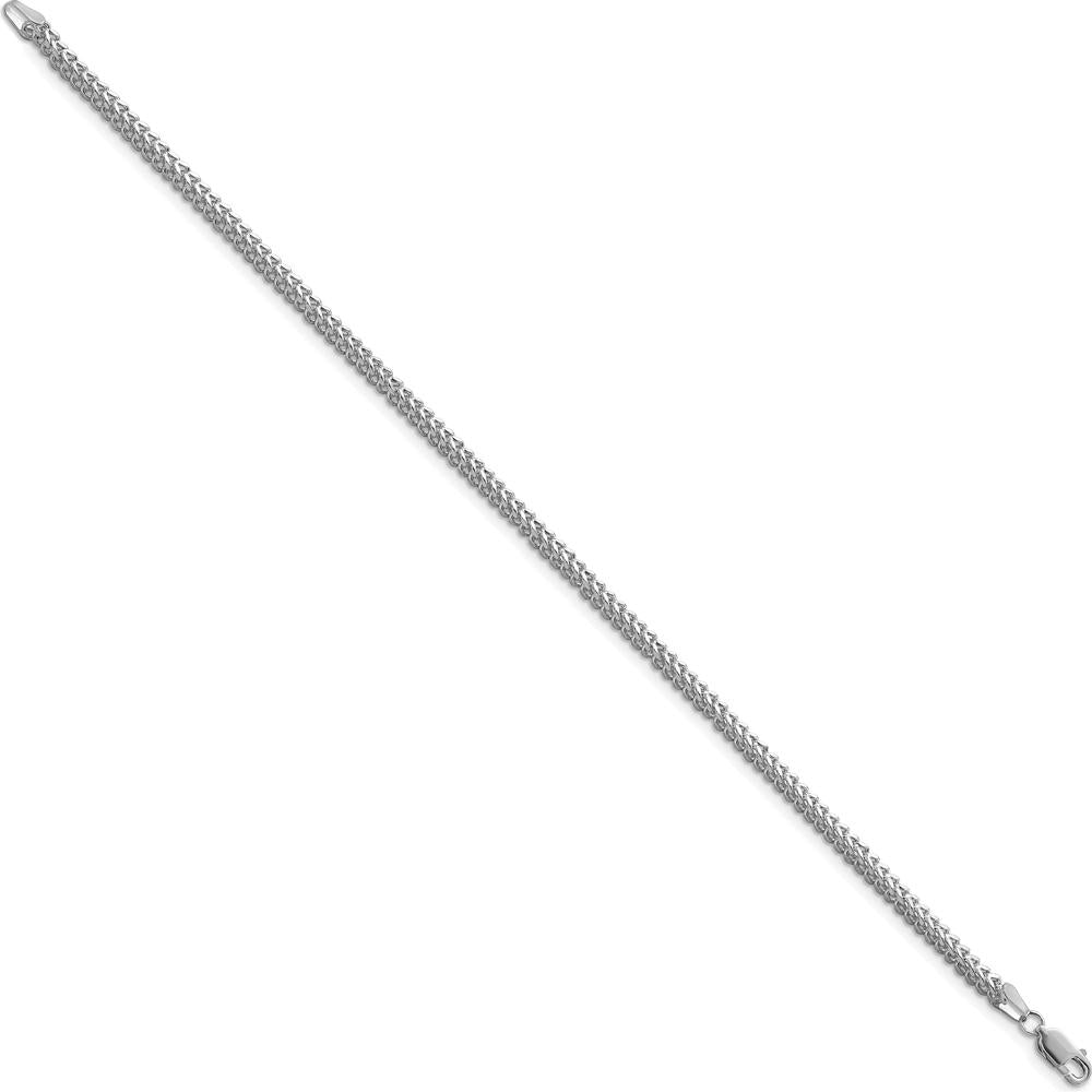 14K White Gold 8" 2.3mm Franco Chain Bracelet with Lobster Clasp by Oro Pregiato
