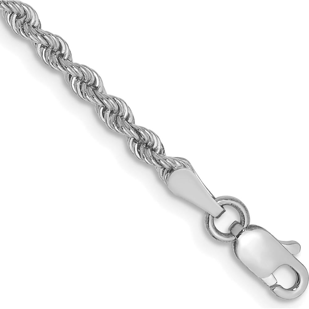 14K White Gold 8" 2.5mm Regular Rope Chain Bracelet with Lobster Clasp - Polished Finish by 0