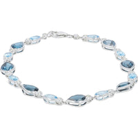 14K White Gold 8.25 Carat Total Swiss & London Blue Topaz Bracelet with 0.50 Carat Diamond Accents