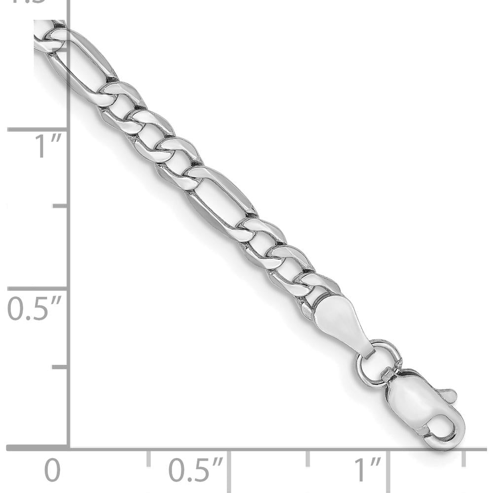 14K White Gold 8" 3.5mm Semi-Solid Figaro Bracelet with Lobster Clasp by Oro Pregiato