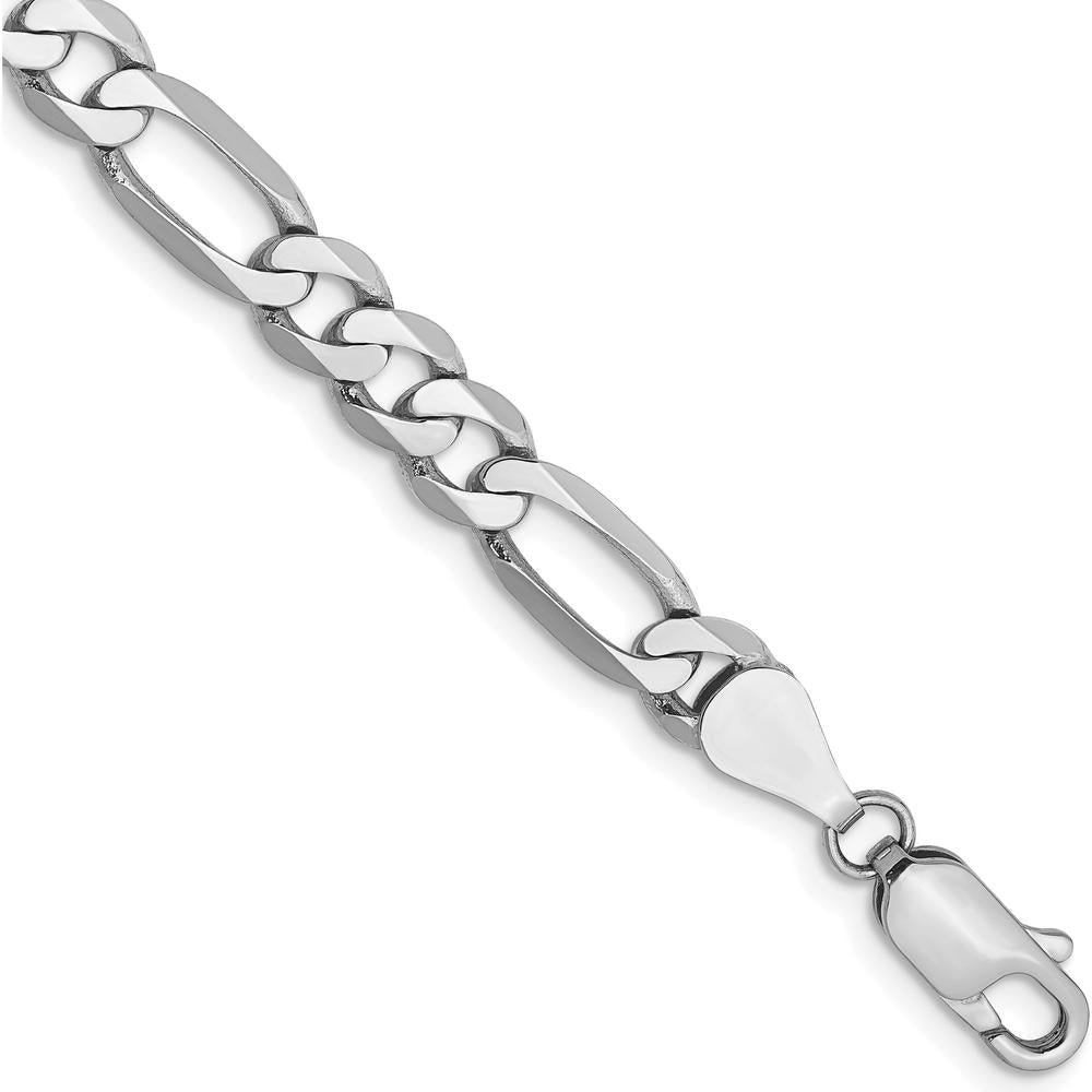 14K White Gold 8" 5.5mm Flat Figaro Chain Bracelet with Lobster Clasp - Polished Finish by Oro Pregiato