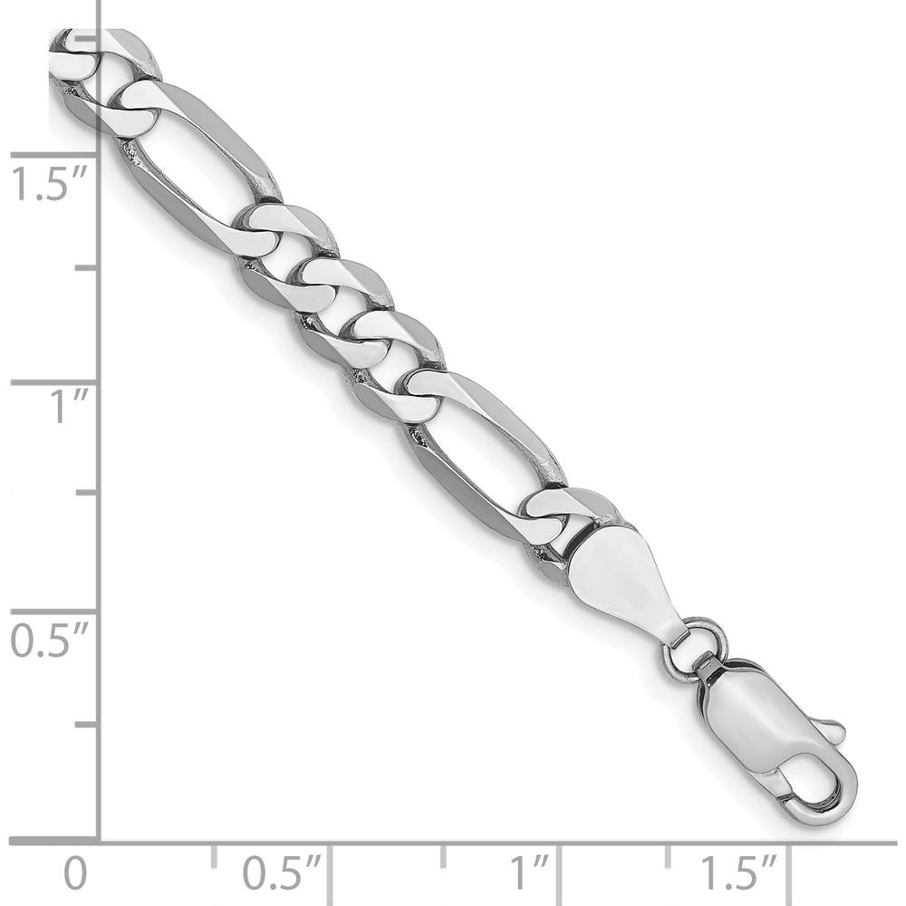 14K White Gold 8" 5.5mm Flat Figaro Chain Bracelet with Lobster Clasp - Polished Finish by Oro Pregiato
