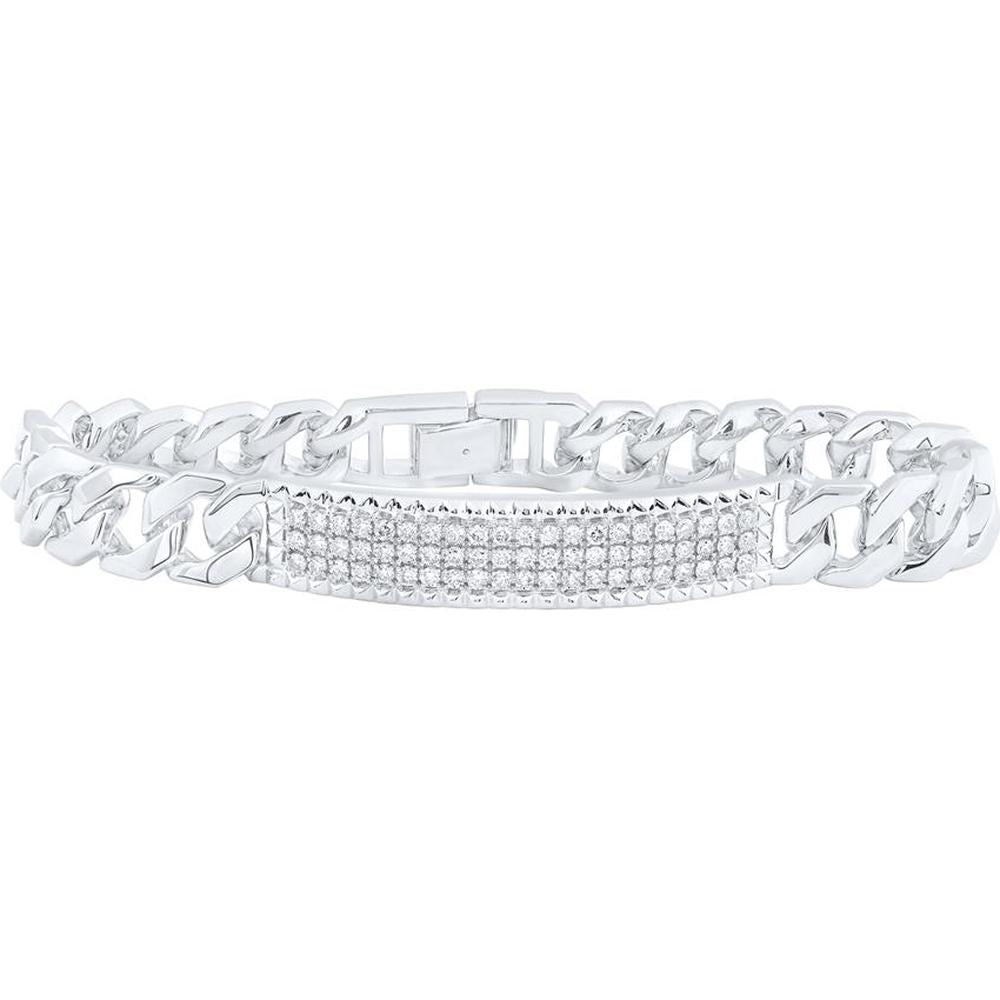 14K White Gold 8.5-Inch Cuban Link Bracelet with Prong-Set Round Diamonds - 1.57 Carat Total Weight