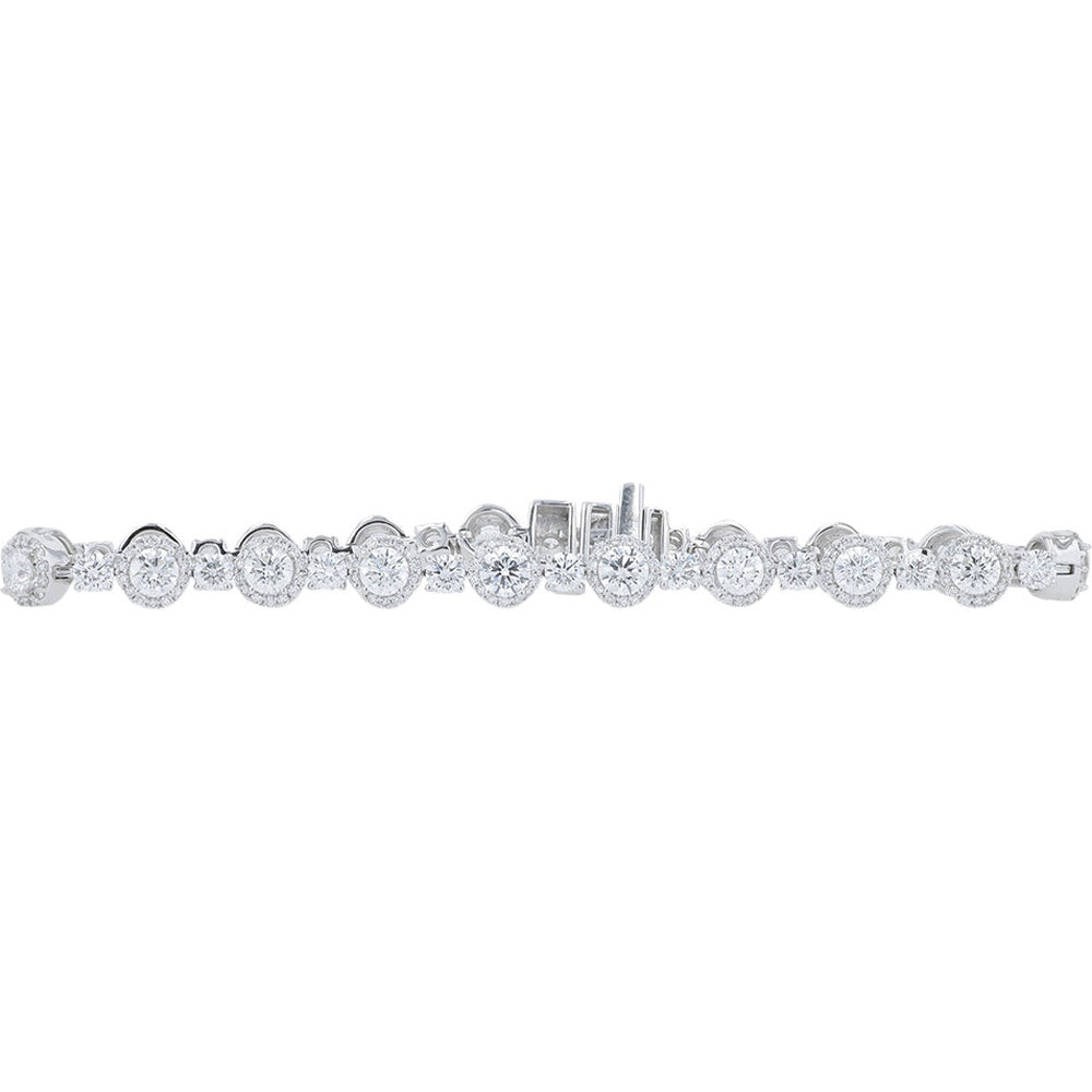 14K White Gold 8.50 Carat Total Weight Alternating Halo and Bar Set Round Lab Grown Diamond Bracelet