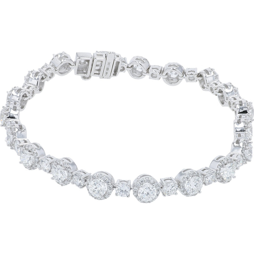 14K White Gold 8.50 Carat Total Weight Alternating Halo and Bar Set Round Lab Grown Diamond Bracelet