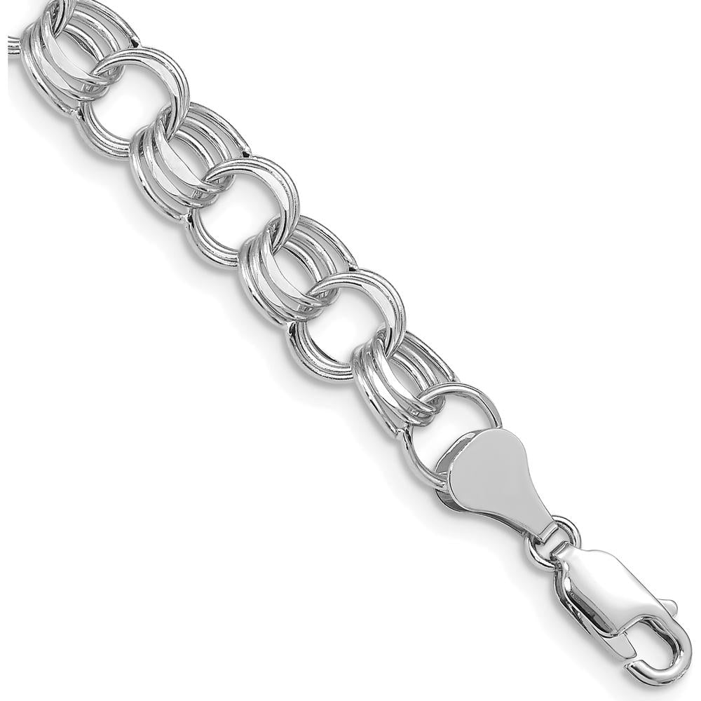 14K White Gold 8.5mm Hollow Triple Link 8.25" Charm Bracelet with Diamond-Cut Texture and Lobster Clasp by Oro Pregiato